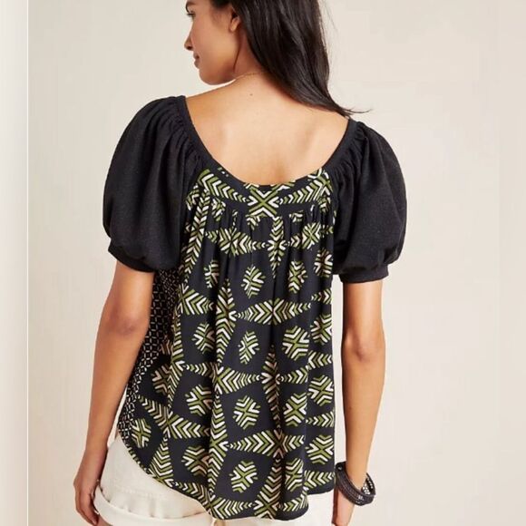 Anthropologie Maeve Catania Puff Sleeve Geometric Shift Top - Picture 3 of 10
